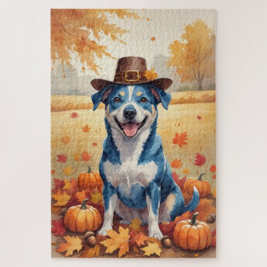 Puzzle Heeler Bleu À L'Automne Feuilles Thanksgiving Art (Vertical)