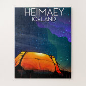 Puzzle Heimaey, île, affiche de vacances en camping. (Vertical)