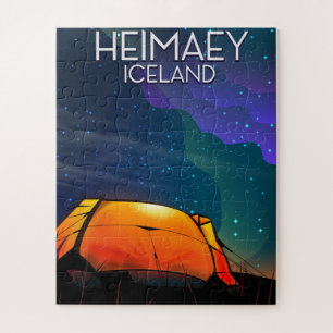 Puzzle Heimaey, Islande, affiche de vacances de camping.