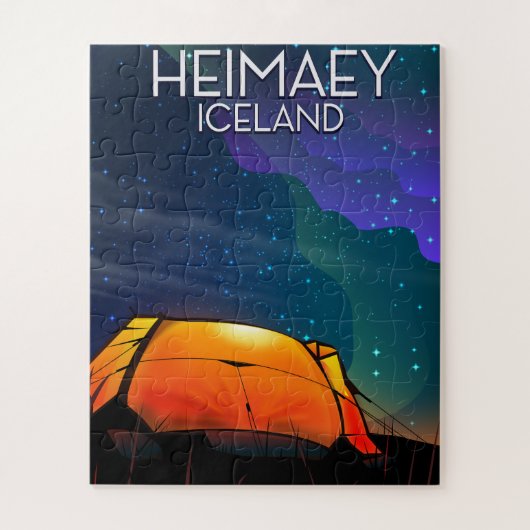 Puzzle Heimaey, Islande, affiche de vacances de camping. (Vertical)