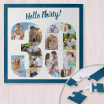 Puzzle Hello Thirty Photo Collage 30th Birthday Square<br><div class="desc">Say Hello Thirty with a unique photo puzzle for someone special's 30th birthday. The photo template is set up for you to add 14 photographs which will be displayed in the shape of the number 30. The photo collage has a variety of landscape, square and portrait photos, giving you lots...</div>