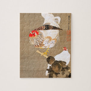 Puzzle Hen et coq avec Grapevine par Ito Jakuchu