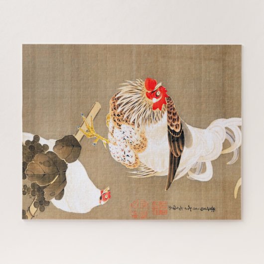 Puzzle Hen et coq avec Grapevine par Ito Jakuchu (Horizontal)
