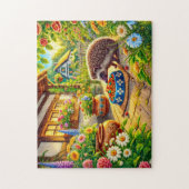 Puzzle Hérisson à la nourriture pour chat sur la terrasse (Vertical)