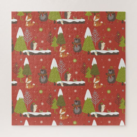 Puzzle Hérisson et ours d'hiver Noël (Vertical)