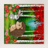 Puzzle Hérisson mignon et lapin dans une forêt lumineuse (Horizontal)