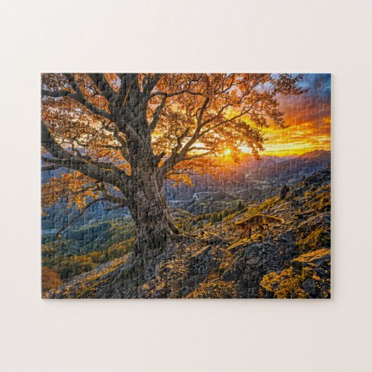 Puzzle Hêtre sur coteau avec renard (Horizontal)
