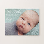 Puzzle Hi Baby Photo Chic White Script photo nouveau-né<br><div class="desc">La typographie blanche et chic de Hi Baby et votre belle photographie de nouveau-né sur ce simple petit puzzle photo. Modèle photo parfait neutre pour un bébé garçon ou une fille sur ce beau cadeau minimaliste.</div>
