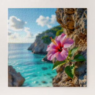 Puzzle Hibiscus poussant sur une falaise rocheuse