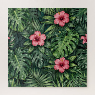 Puzzle Hibiscus Tropical Monstera Motif Jungle