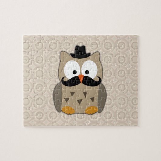 Puzzle Hibou avec Moustache et Casquette (Horizontal)