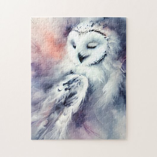 Puzzle Hibou blanc enchanté à l'aquarelle (Vertical)