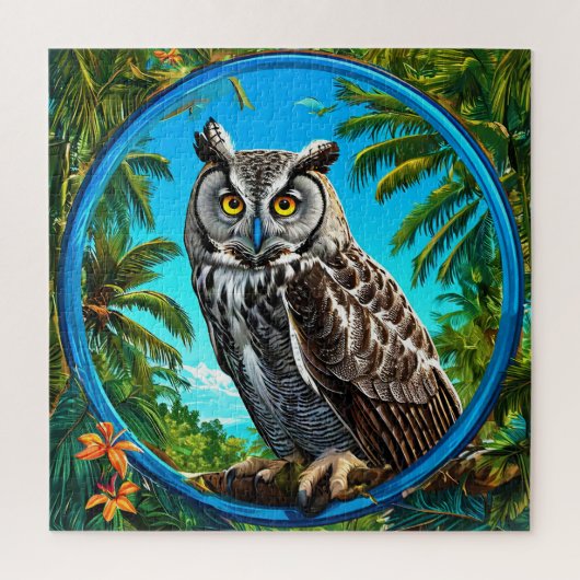 Puzzle Hibou grand gris coloré Oiseau (Vertical)