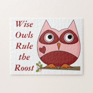 Puzzle Hiboux mignons rouges et coeur de hibou rose de