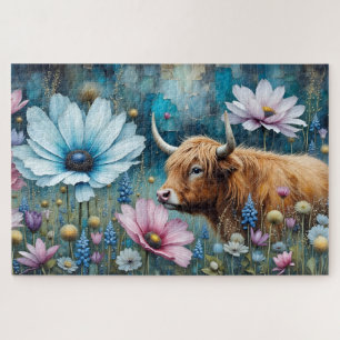 Puzzle Highland Cow Floral Coloré Cosmos Tapestry II