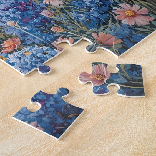 Puzzle Highland Cow Pink et Blue Fleurs sauvages (Côté)
