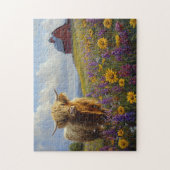 Puzzle Highland Cow Purple Yellow Fleurs sauvages (Vertical)