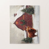 Puzzle Highland Cow Red Barne Christmas Wreath (Vertical)