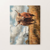 Puzzle Highland Cow White Barne Rustique (Vertical)