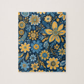 Puzzle Hippie rétro Fleurs Vintages Design bleu jaune (Vertical)
