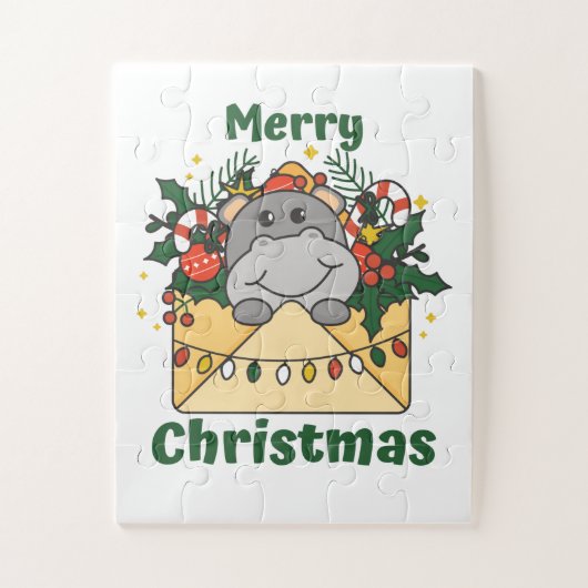 Puzzle Hippo Christmas Letter Winter Animals Hippos (Vertical)