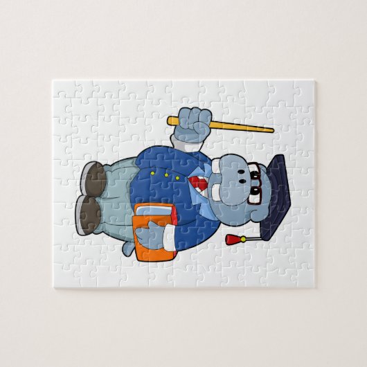 Puzzle Hippo comme professeur avec livre (Horizontal)