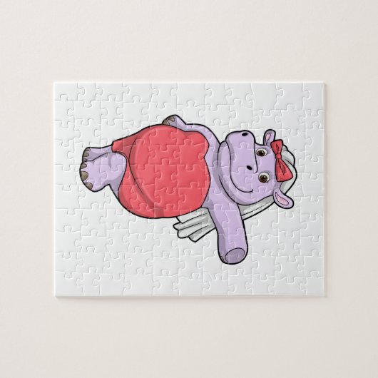 Puzzle Hippo en mariée avec Voile & Bow (Horizontal)