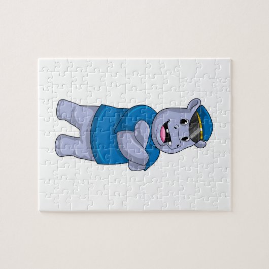 Puzzle Hippo en tant que policier avec casquette de polic (Horizontal)