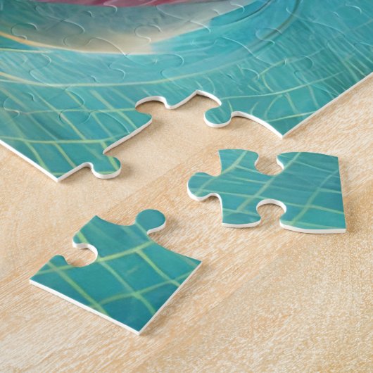 Puzzle Hippo Flottant Dans Une Piscine Avec Cocktail Bois (Côté)