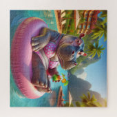 Puzzle Hippo Flottant Dans Une Piscine Avec Cocktail Bois (Horizontal)