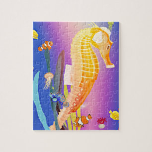 Puzzle Hippocampe coloré et poisson tropical sous l'eau