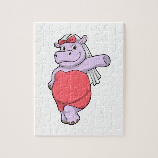 Puzzle Hippopotame en mariée avec voile et nœud (Vertical)