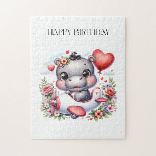 Puzzle Hippopotame mignon dans un avion en forme de cœur
