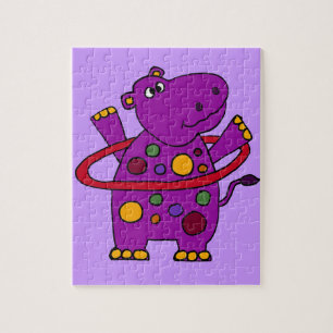 Puzzle Hippopotame pourpre drôle jouant le cercle de