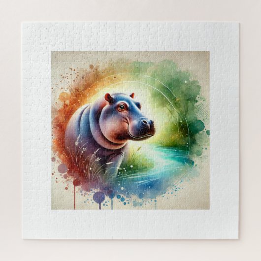 Puzzle Hippopotamus Harmony 070724AREF126 - Watercolor (Vertical)