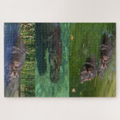 Puzzle Hippos heureux dans un étang, (Horizontal)
