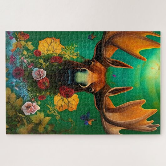 Puzzle Hippy Trippy Moose with Flowers (Horizontal)