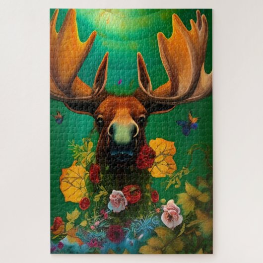 Puzzle Hippy Trippy Moose with Flowers (Vertical)