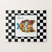 Puzzle Hipster Bear sur B&W Checkerboard, personnalisée (Horizontal)