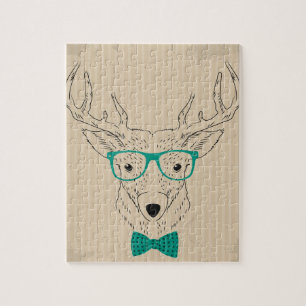 Puzzle Hipster Reindeer Elk avec des lunettes grungy Noël