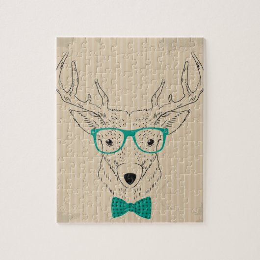 Puzzle Hipster Reindeer Elk avec des lunettes grungy Noël (Vertical)