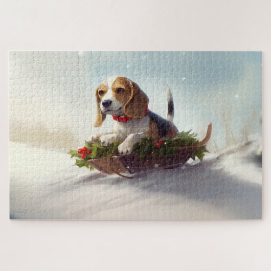 Puzzle hiver de neige de Noël beagle (Horizontal)