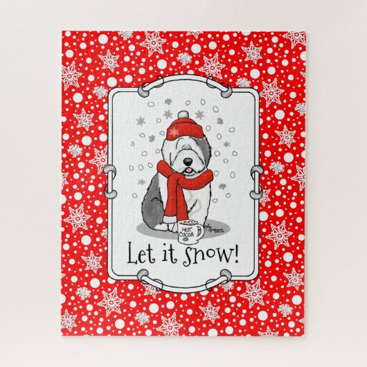 Puzzle Hiver (rouge) Vieux chien anglais (gris 1) Mignonn (Vertical)