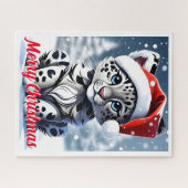 Puzzle Hiver Snowy Père Noël mignonne Snow Leopard Cub No (Horizontal)