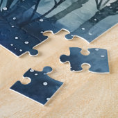 Puzzle Hivernal Forêt Chevaux Equestre Bleu (Côté)