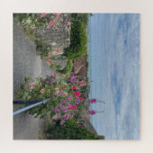 Puzzle Hollyhocks le long du mur de l'église St Leonards (Horizontal)