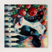 Puzzle Holstein Picket de vache clôture Roses rouges Noir (Horizontal)