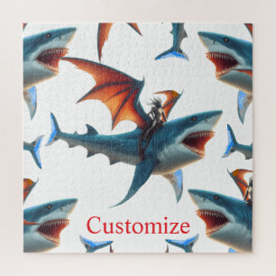 Puzzle Homme-Chauve-Souris montant un requin effrayant Th