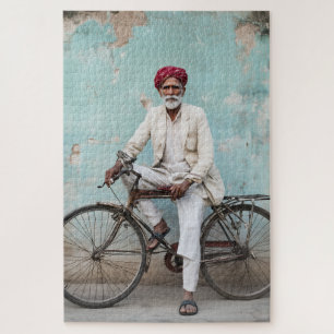 Puzzle Homme indien âgé traditionnel Vélo Vintage