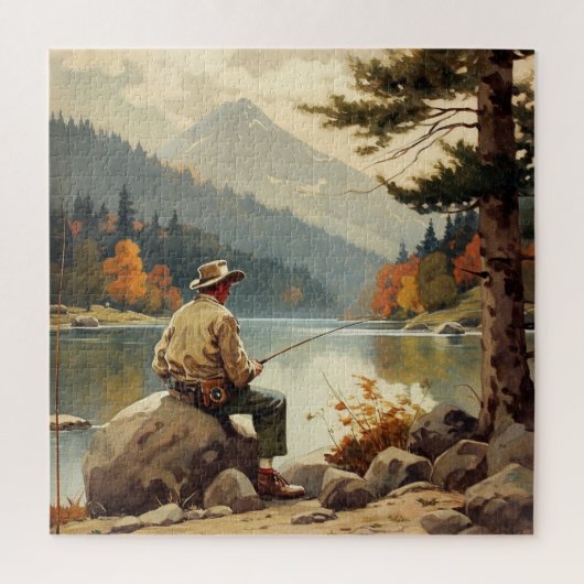 Puzzle Homme Pêche Au Bord Du Lac (Vertical)